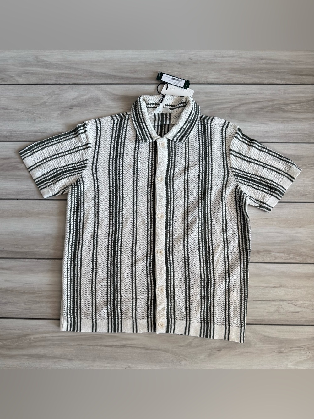 The Commons Striped Open-Weave Shirt Green Large NWT STITCH FIX